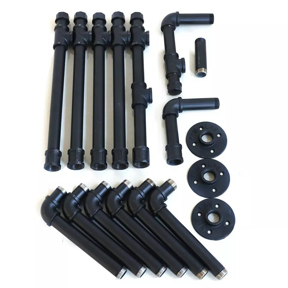 Pipe Shelf Industrial Bracket Rustic Iron Pipe Wall Mount Floating Rack 6 Tiers