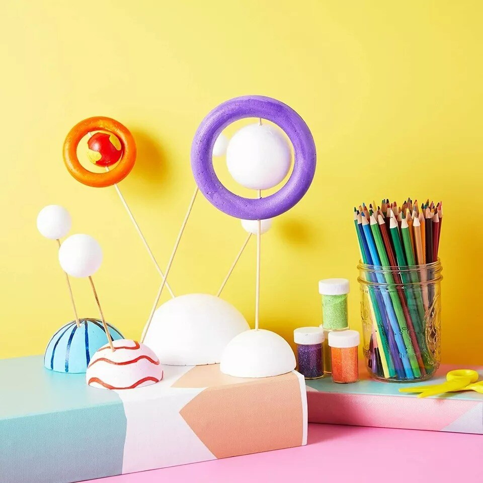 22-Piece Solar System Project for Kids School Project with Foam Balls and Sticks