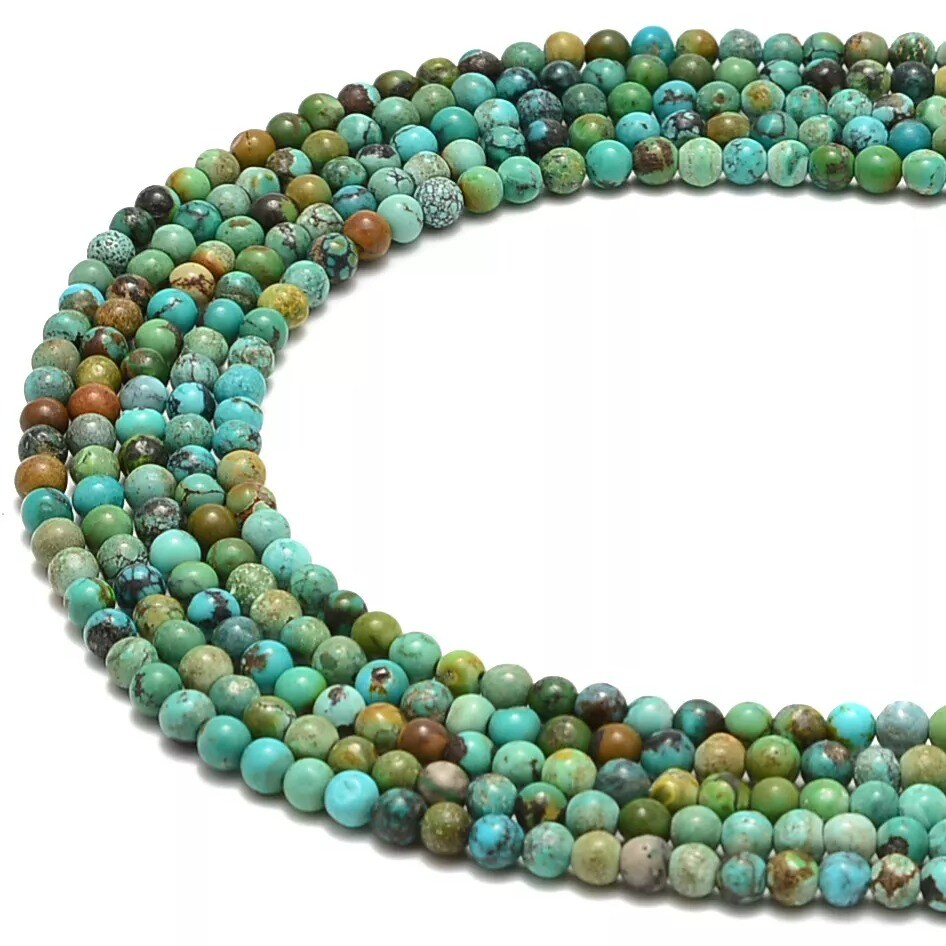 Natural Genuine Turquoise Smooth Round Beads Size 4mm 15.5&#x27;&#x27; Strand