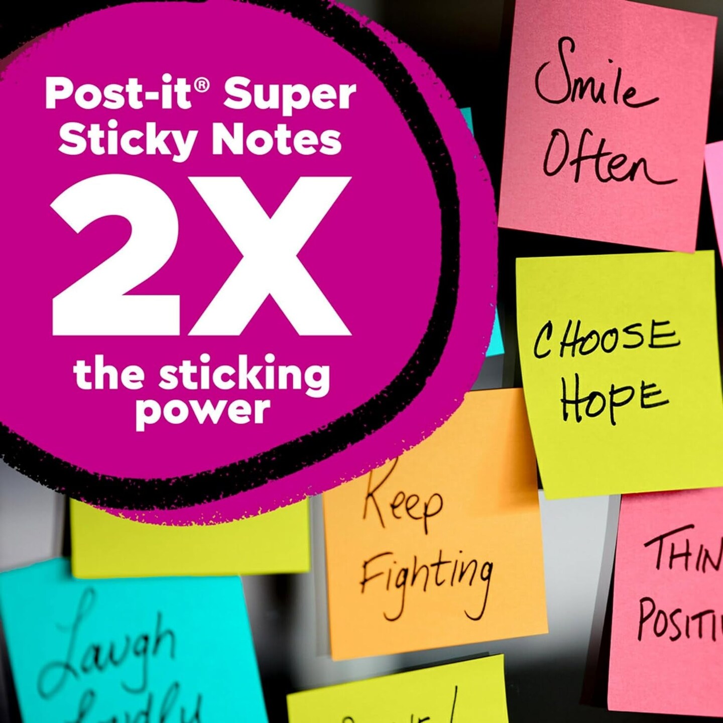 Super Sticky Notes, 3X3 In, 6 Pads, 2X the Sticking Power, Energy Boost Collection, Bright Colors (Orange, Pink, Blue, Green,Yellow),Recyclable (654-6SSAU)