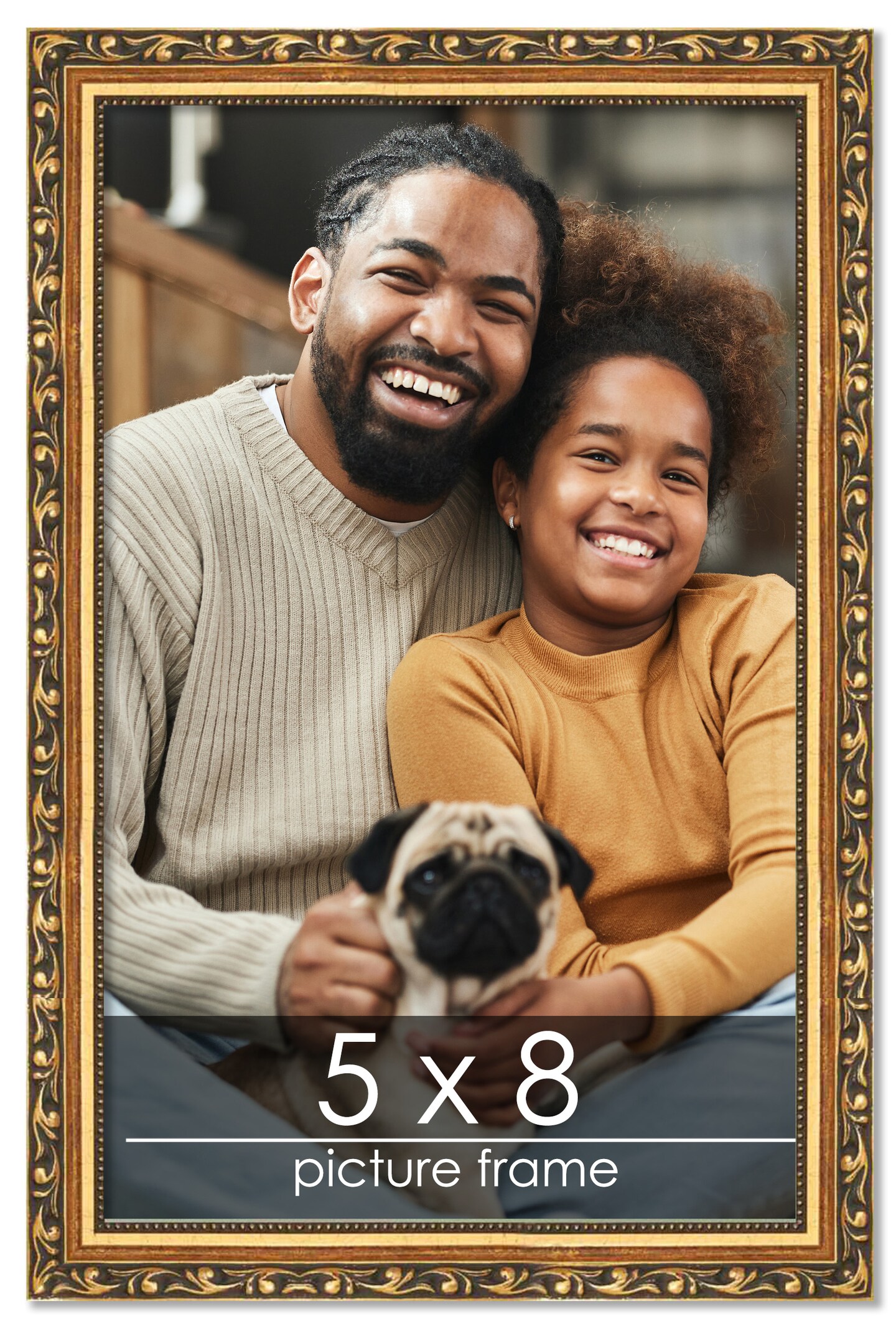 5x8 Solid Wood Antique Picture Frame with UV-Resistant Acrylic &#x26; Acid-Free Backing, Available in 4 Finishes: Bronze, Gold, Silver, and Gold with Black