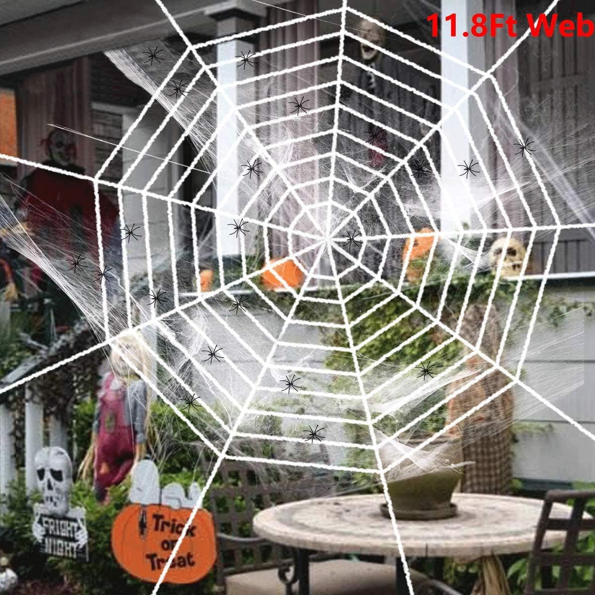 Halloween Spider Decorations, Halloween Scary Giant Spider Set with 4 Large Fake Spider, Spider Web, 20 Small Plastic Spiders, Cobwebs for Window Wall and Yard Outdoor Halloween Decor