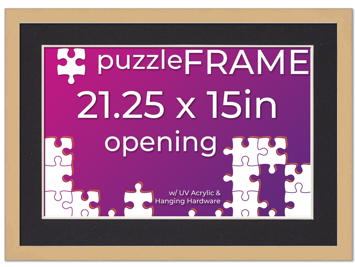 Natural Wood Puzzle Frame Kit with Glue Sheets, Black Mat, Backing