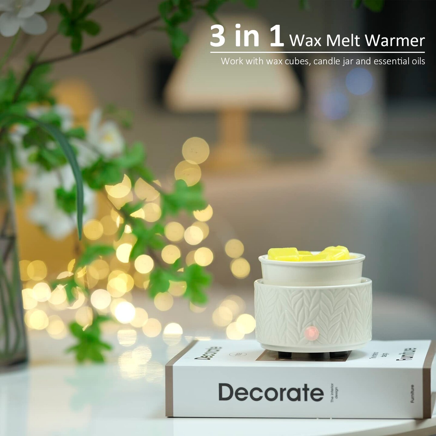 Wax Melt Warmer for Scented Wax Melts 3-in-1 Electric Ceramic Candle Wax Warmer Burner Fragrance Wax Melter for Home Office Bedroom Gift &#x26; Decor (Leaf)