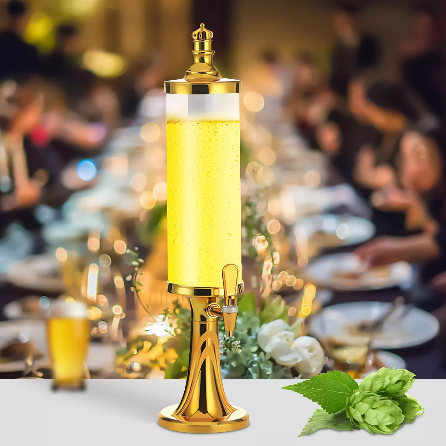 3L Beer Tower Beverage Dispenser Faucet Beverage Drink Dispenser LED Lights