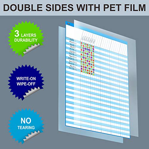 12 Pack Multi-Color Dry Erase Incentive Chart/Chore/Responsibility/School Attendance/Homework Progress Tracking Chart with 2112 Reward Star Stickers, (17&#x22; x 22.5&#x22;)
