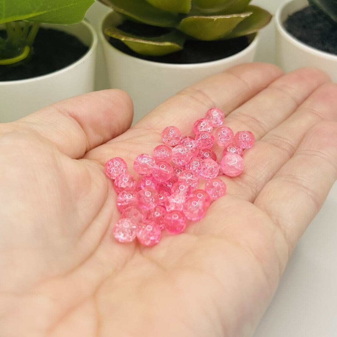1 strand (aprx 133 beads) 6 mm Pink Glass Crackle Beads