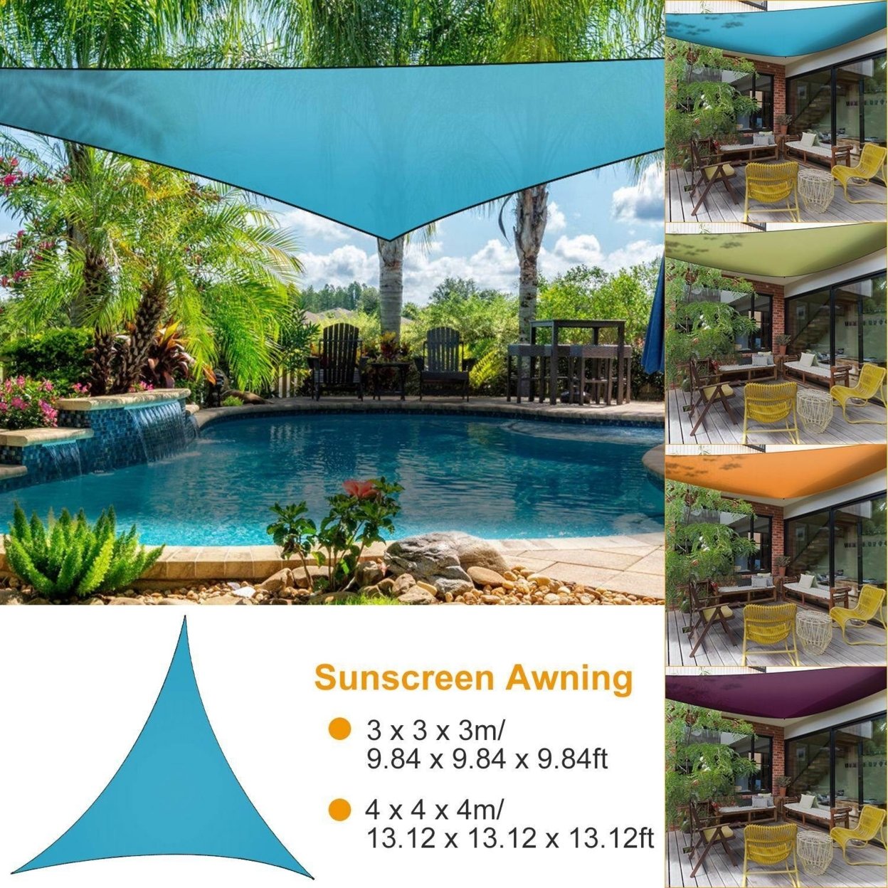 13.12Ft Sunshade Patio Cover Shade Canopy Camping Sail Awning Sail Sunscreen