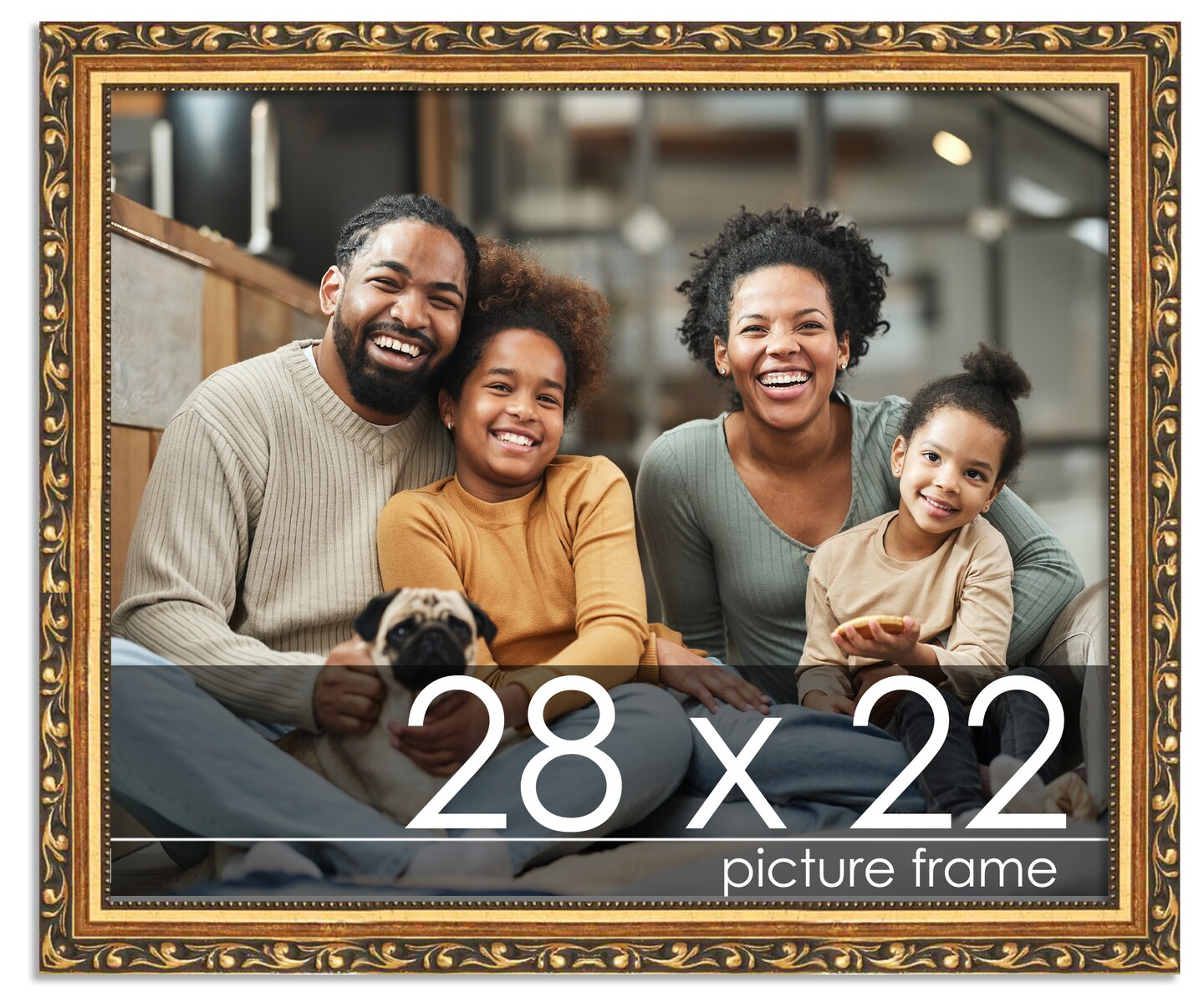 28x22 Solid Wood Antique Picture Frame with UV-Resistant Acrylic & Acid-Free Backing, Available in 4 Finishes: Bronze, Gold, Silver, and Gold with Black