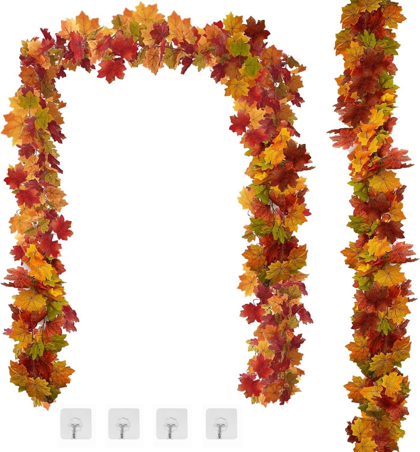 2 Pack Fall Garland Maple Leaf, 5.7Ft/Piece Hanging Thanksgiving Decor Artificial Autumn Garland for Wedding Home Fireplace Party Autumn Decoration