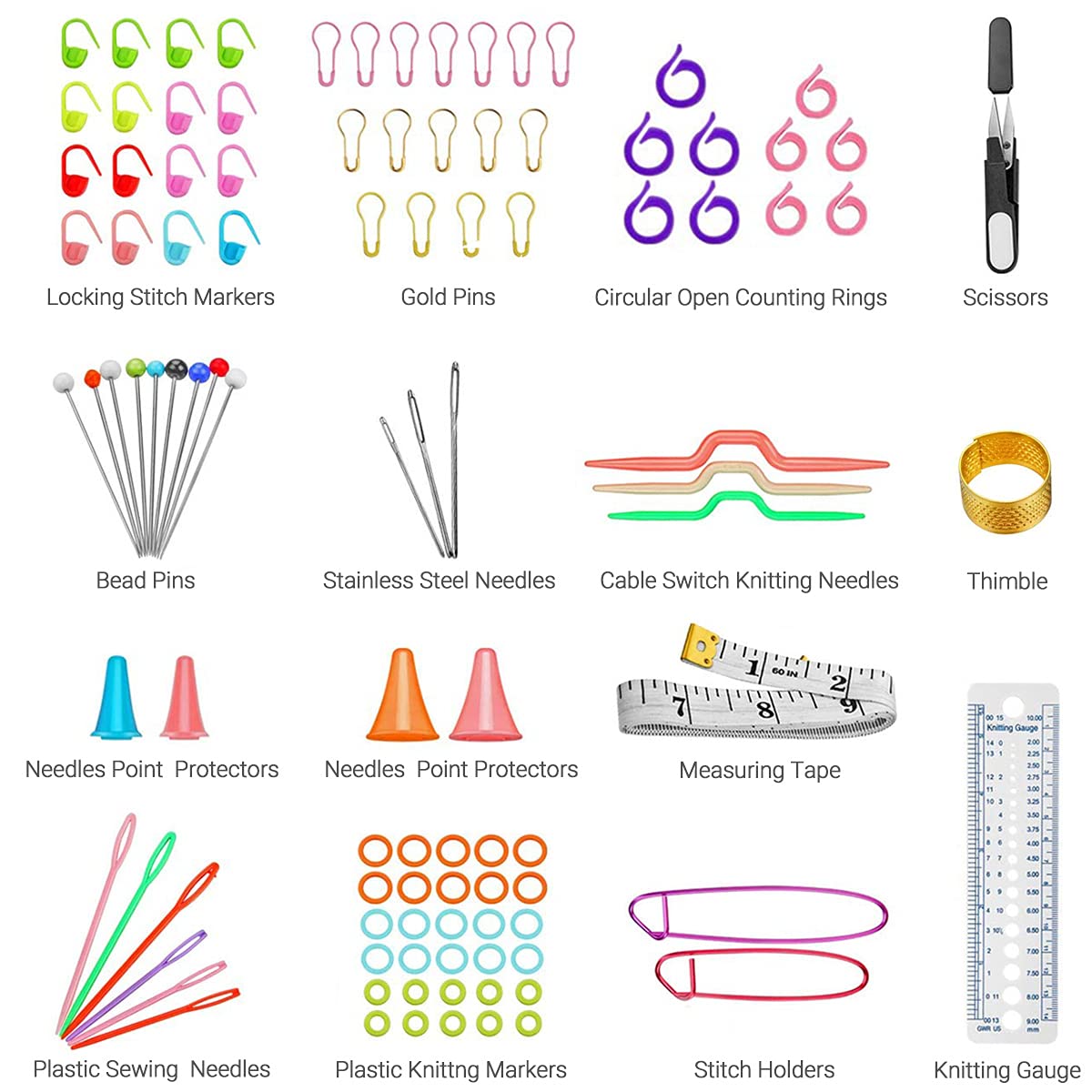 100 Pieces Crochet Hook Set with Yarn Knitting Needles Sewing Tools Full Set Knit Gauge Scissors Stitch Holders Household Tool Kit