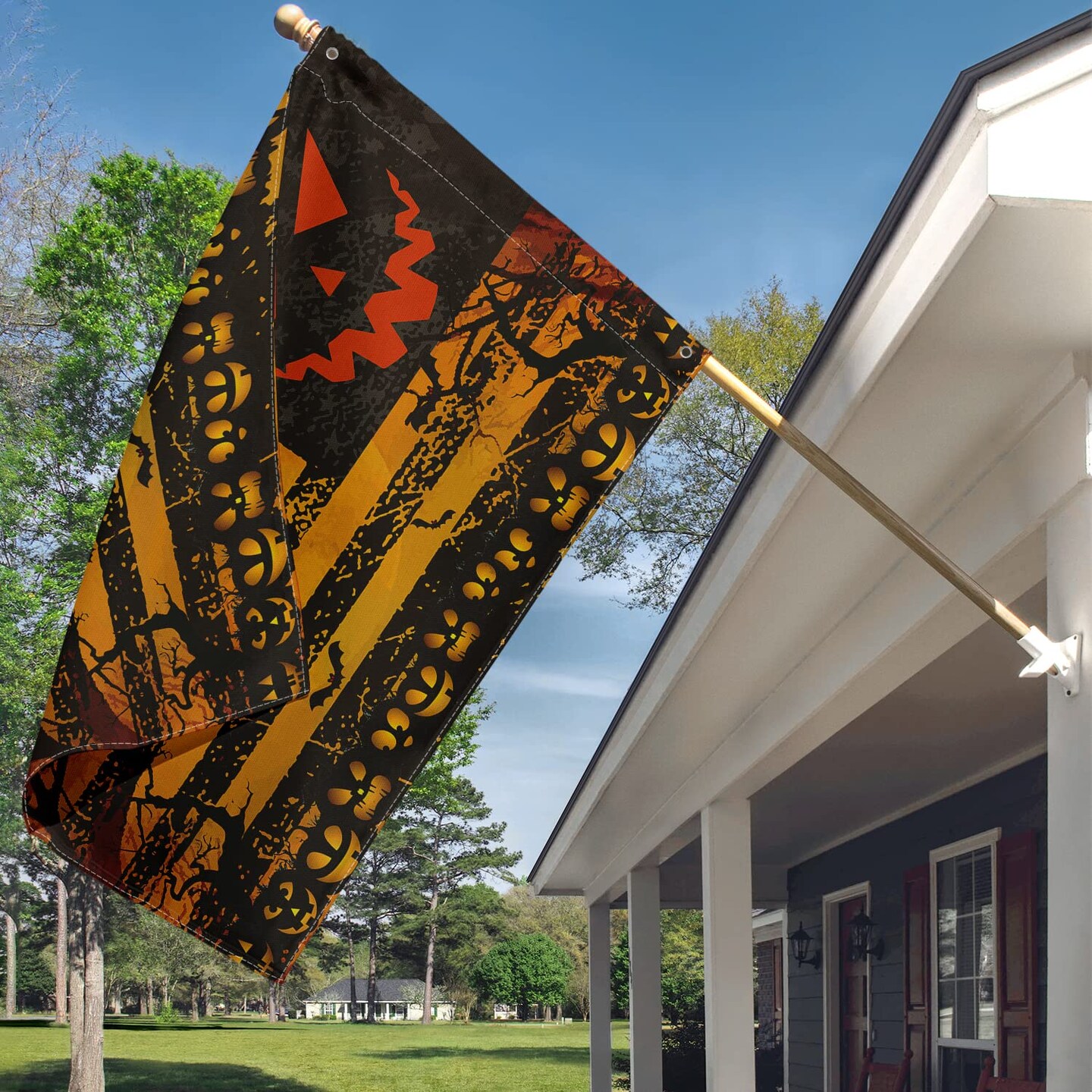 Stripes Halloween Flag 3x5 FT Double Sided, Jack O Lantern Large House Flag Party Yard Outdoor Decoration