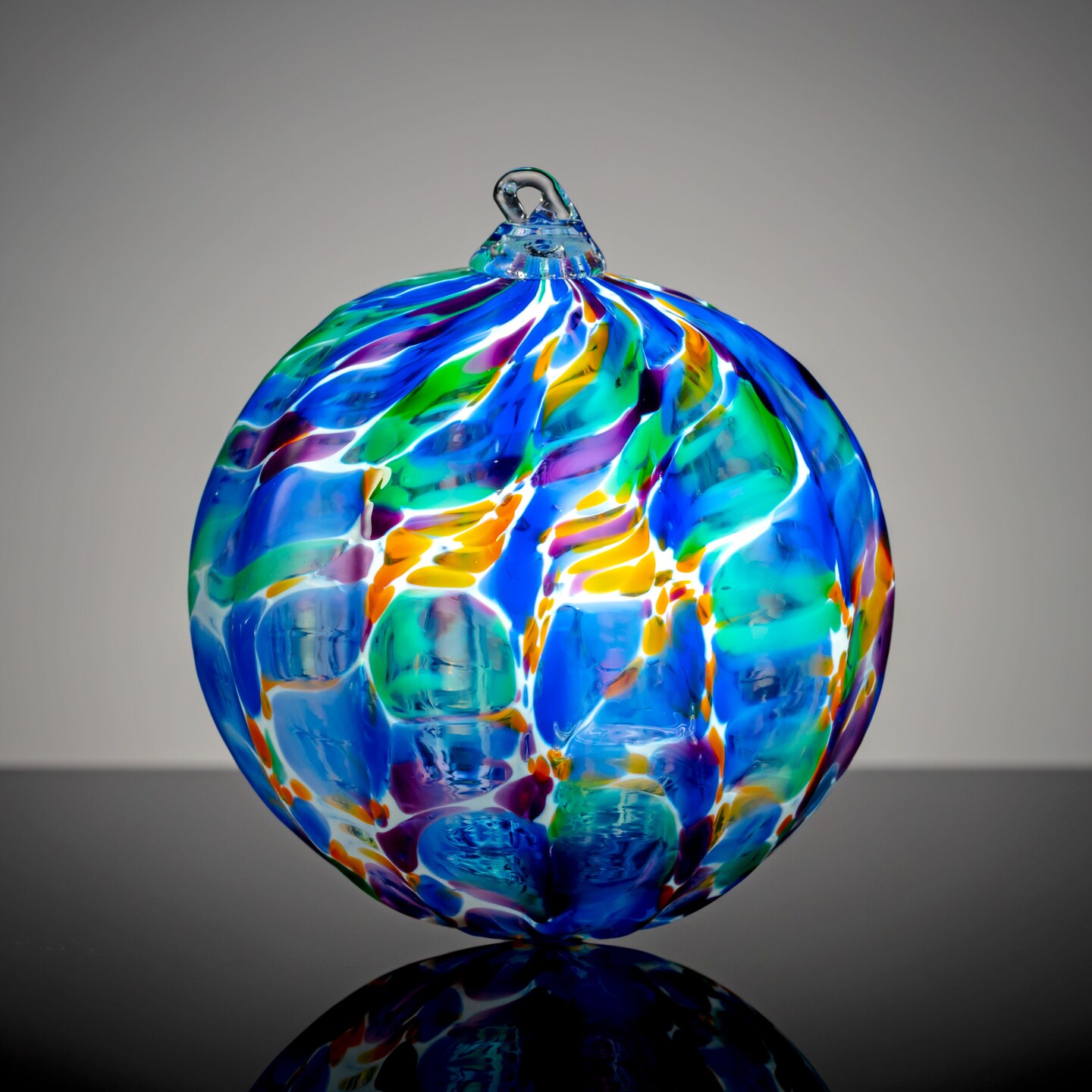 Blue Mix over White - Hand Blown Glass Ornament