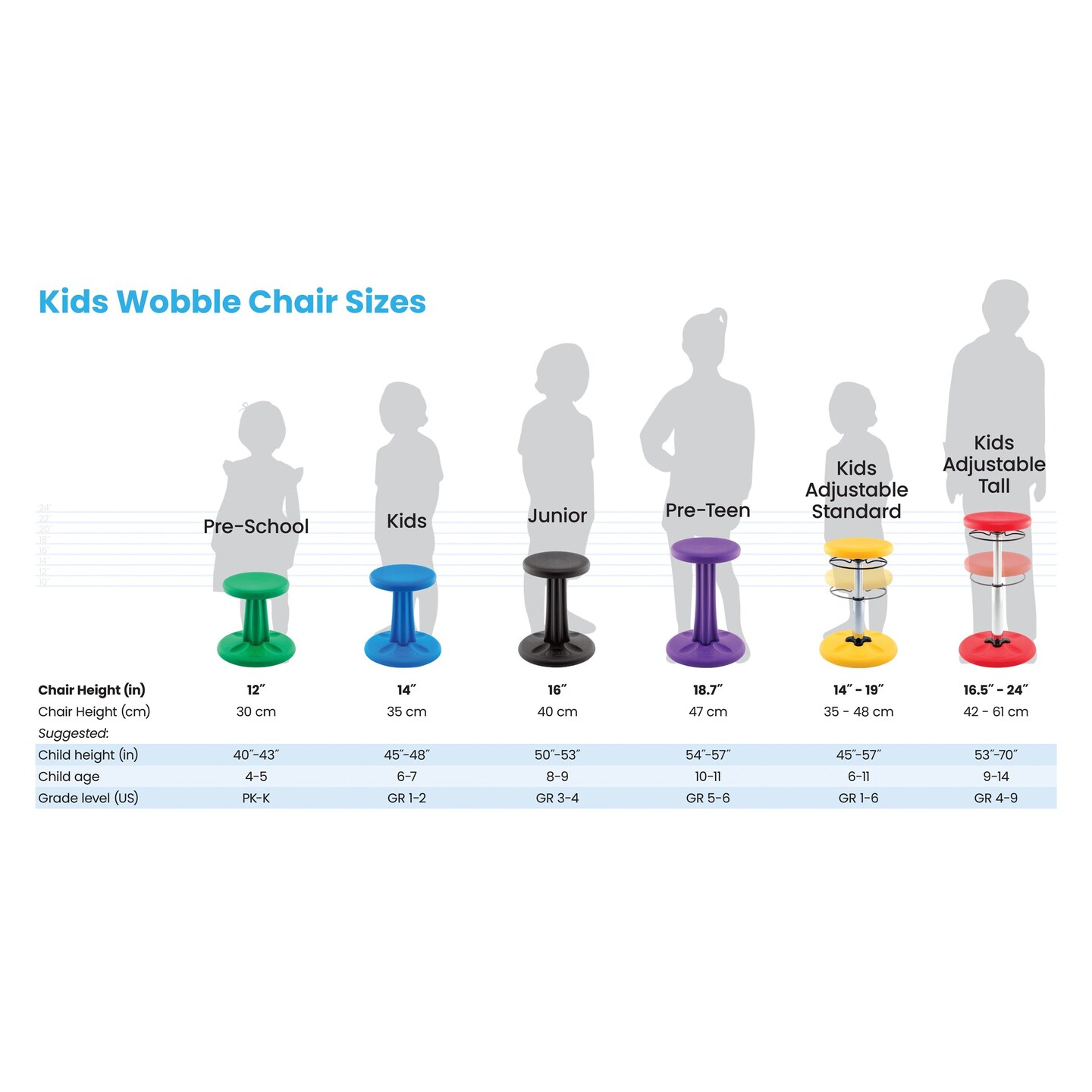 Kids Adjustable Standard Wobble Chair 14-19&#x22;, Black