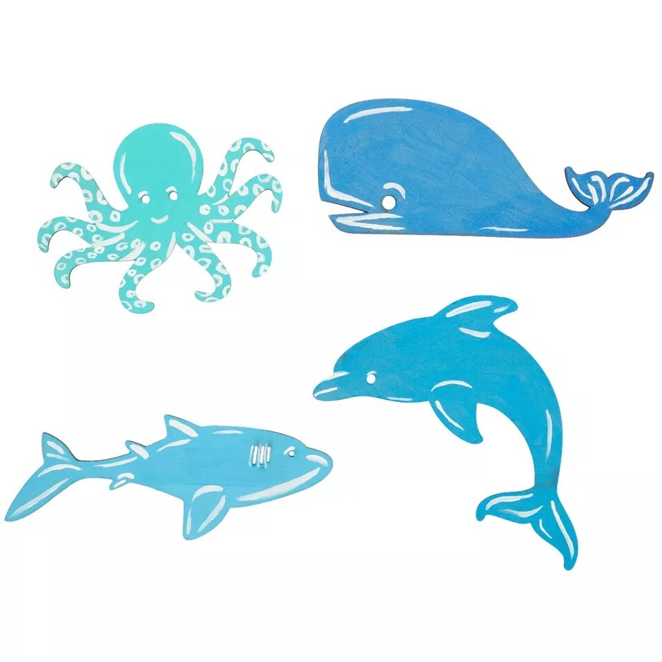 24 Pcs Unfinished Sea Creatures Wood Cutouts for Crafts, Wooden Ocean Animals