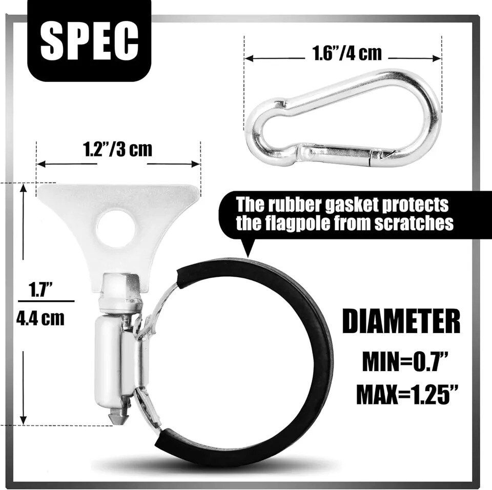 4 Pack Flagpole Clamp and Clip Kit Stainless Steel Metal Hose Clamp Rings