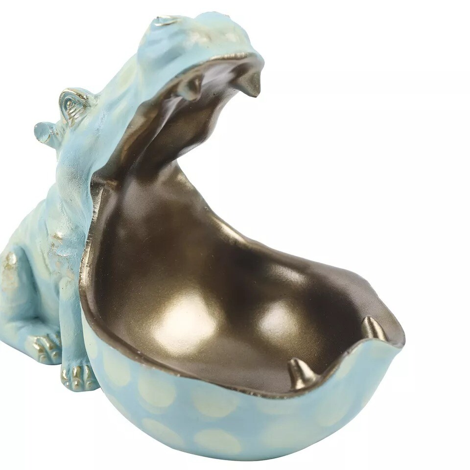 Resin Hippopotamus Statue Sculpture Figurine Key Candy Container Home Decoration