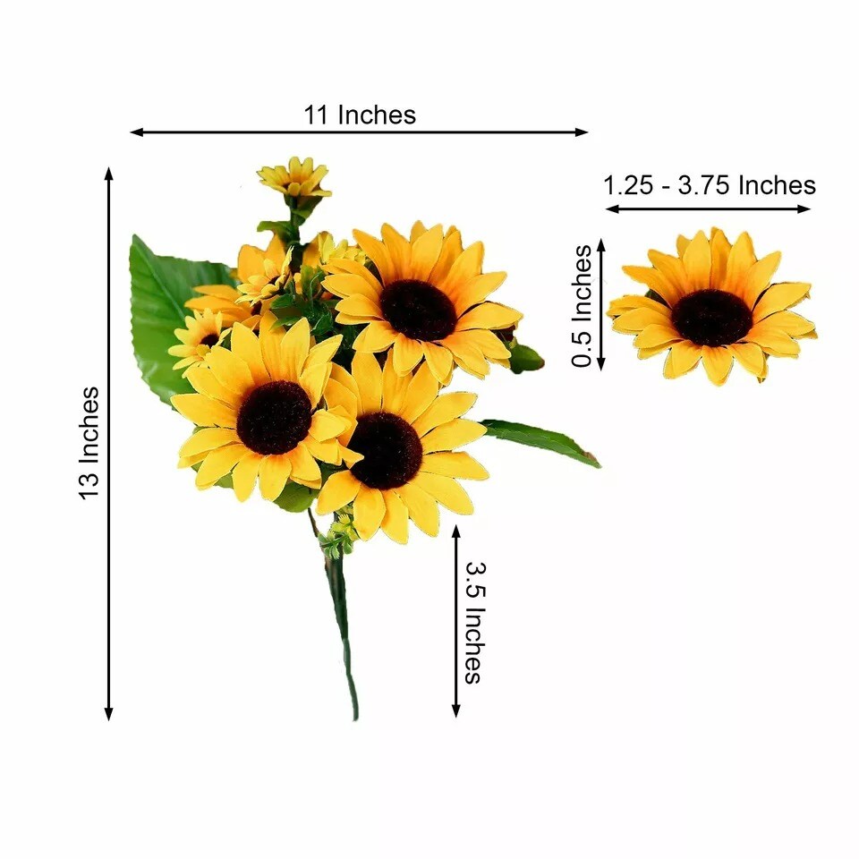 2 Yellow 13" ARTIFICIAL Faux SILK SUNFLOWER Bouquets Wedding Party Decorations