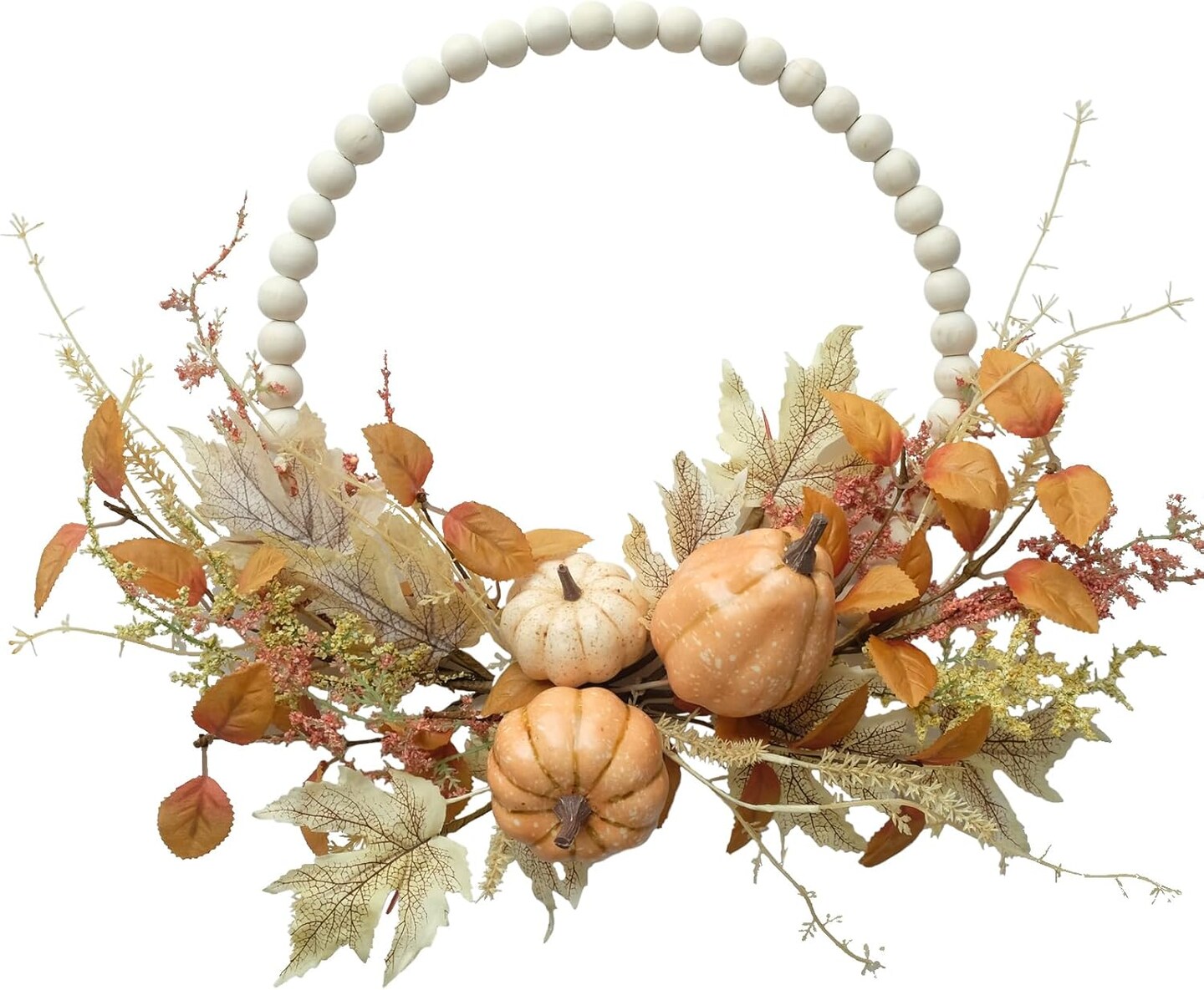 Front Door Wreath, 16&#x22; Pumpkin and Berries Wreath for Farmhouse Wall Thanksgiving, Fall Season Decor
