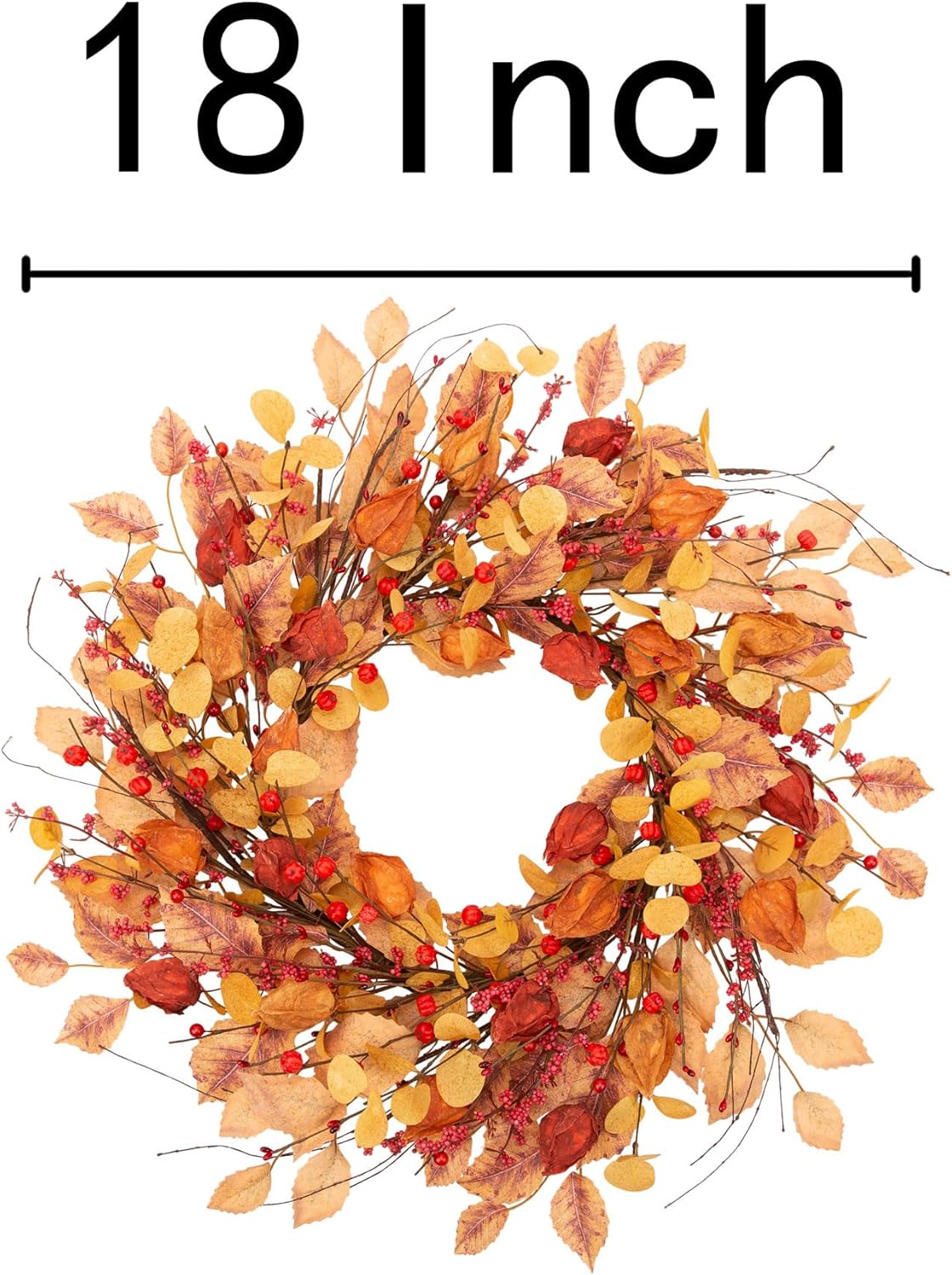Front Door Artificial Autumn Wreath with Cape Gooseberries and Berries Fall Decorations with Fall Plants for Home Wall and Window