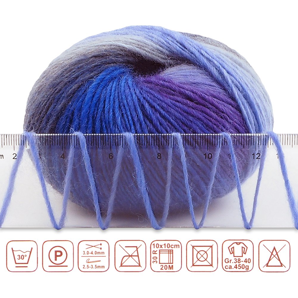 2 Skeins Rainbow Soft Yarn 100% Wool Gradient Multi Color Yarn for Crocheting Knit Total Length 180m×2(196yds×2,50g×2)-2