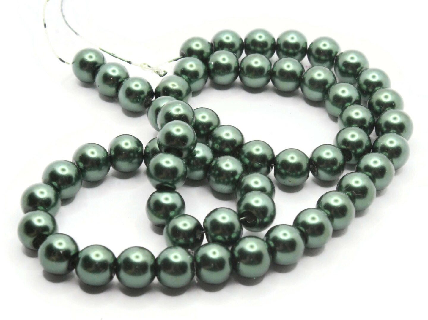 53 8mm Dark Green Round Glass Pearl Beads