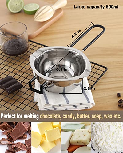 Stainless Steel Melting Pot with Silicone Spatula for Melting Chocolate, Soap, Wax, Candle Making (600ml and 1600ml)