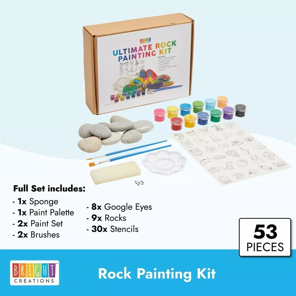 Painting Rocks Set for Kids with Paint, Brushes, Stencils, Googly Eyes (53 Pcs)