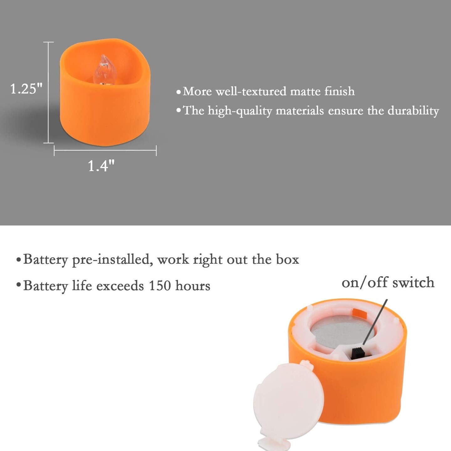 12 Pieces HalloweenOrange Tea Light Candles, Battery Operated LED Tealights, Small Pumpkins Lights, Flameless, Electric Fake Tea Candles, 1.4&#x22;x1.25&#x22;