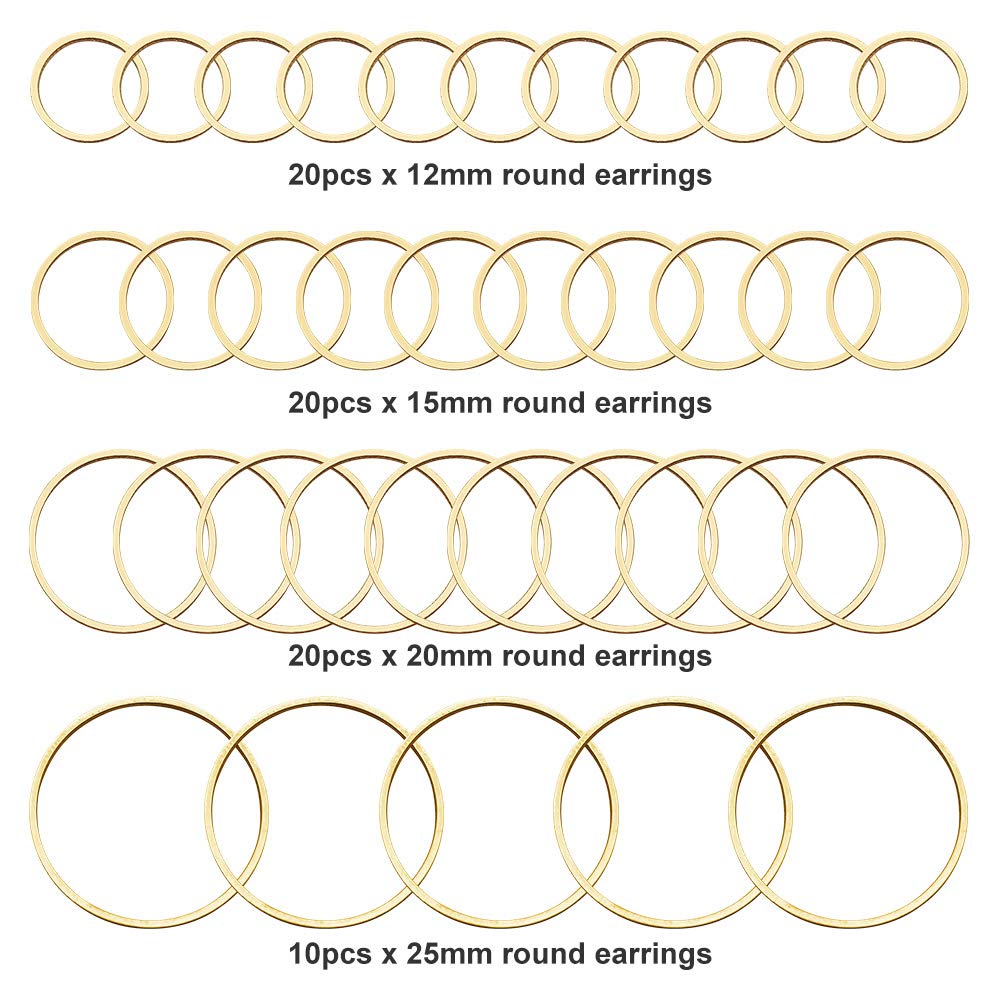 70 Pieces Earrings Beading Hoop Earring Finding Round Earring Circle Round Beading Hoop Open Bezel Pendant Frame for Jewelry Making