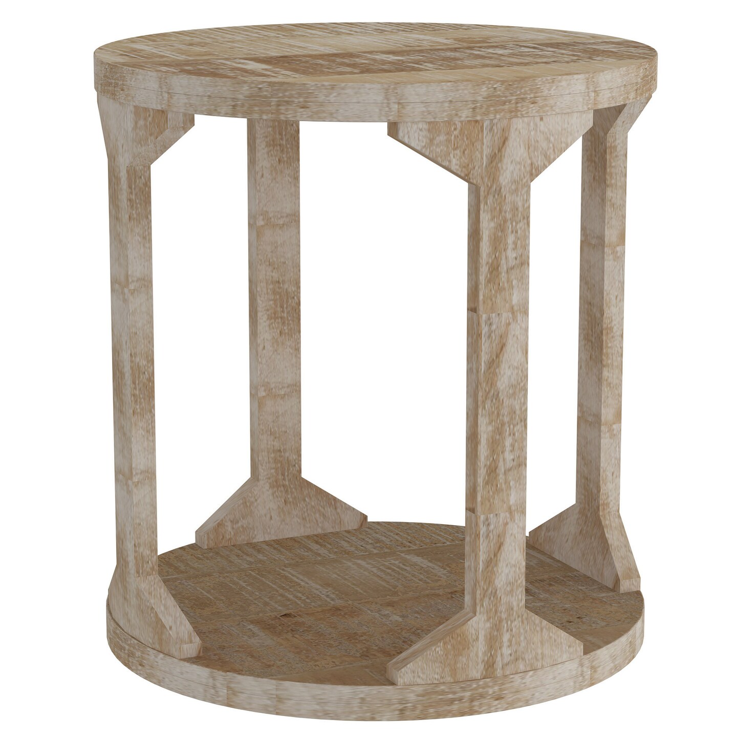 Contemporary Home Living Two Tier Handmade Round End Table - 22" - Beige