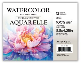 Willow Wolfe Hot Press Watercolour Paper Pad 4.25"X5.5"-12 Sheets