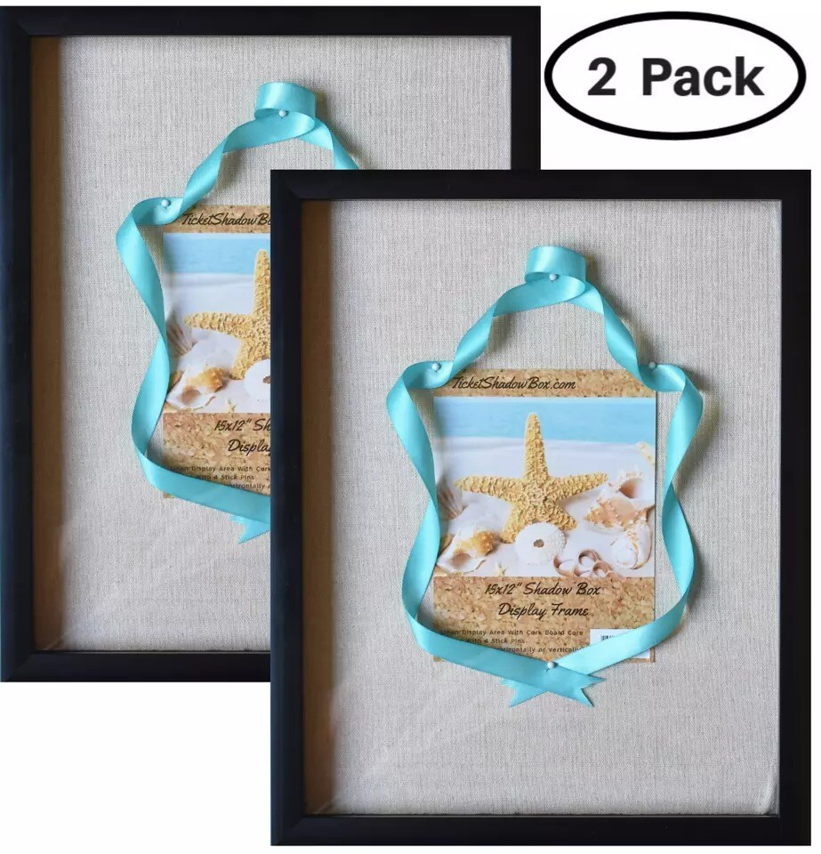 (2-Pack) 12x15" Display Shadow Box Frame with Linen Background and 8 Stick Pins