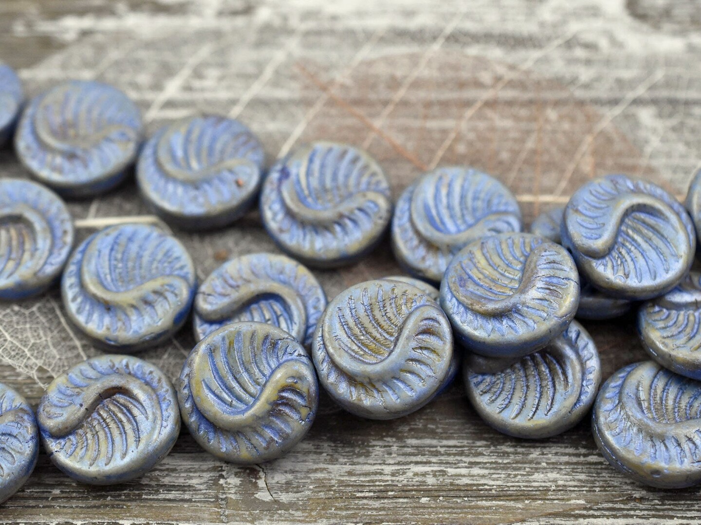 *6* 19mm Alabaster Celestial Blue Fossil Coin Beads