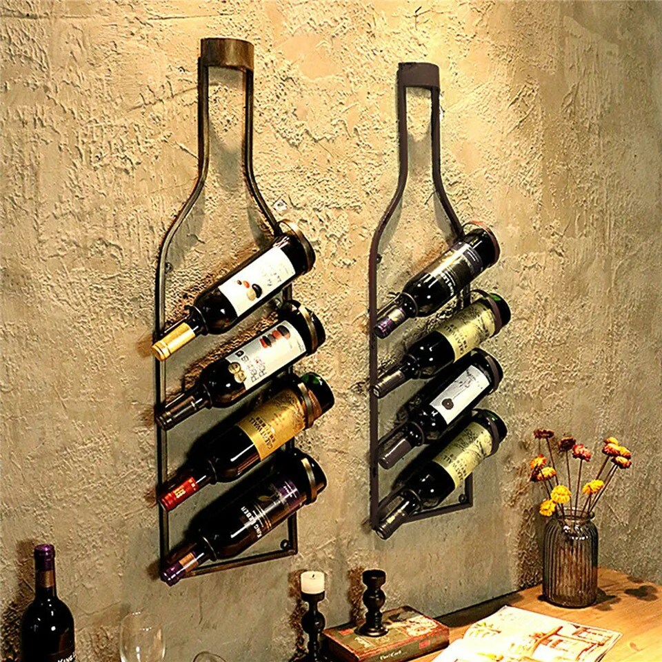 Creative Shaped Wine Bottle Rack for 4Bottle Wall Mounted Wine Storage Holder