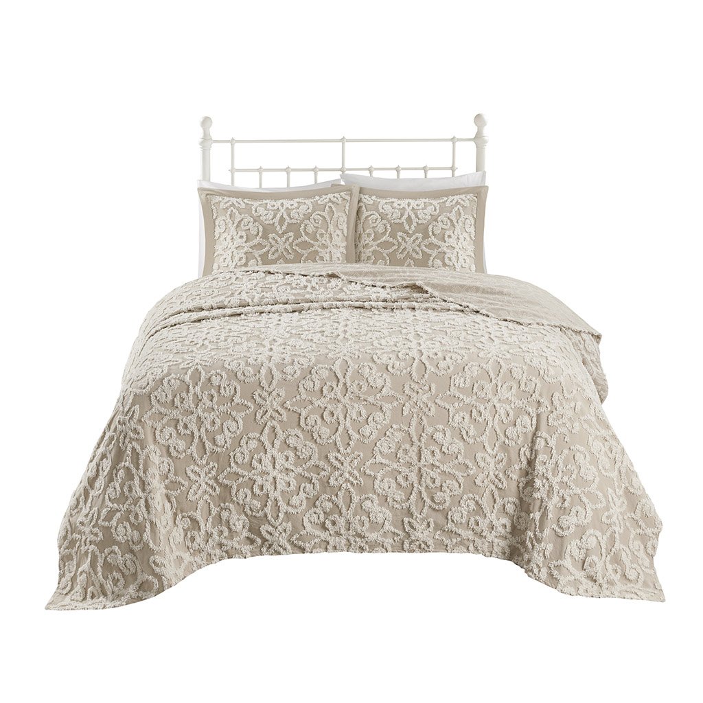 Gracie Mills Eldridge 3-Piece Tufted Chenille Floral Medallion Bedspread Set - Grace-10371