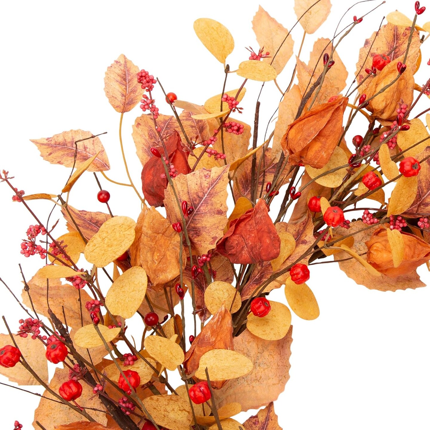 Front Door Artificial Autumn Wreath with Cape Gooseberries and Berries Fall Decorations with Fall Plants for Home Wall and Window