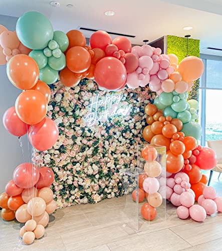 98 Pieces Pastel Balloons Garland Kit Coral Balloons Teal Blue Balloons Champagne and Baby Pink Matte Balloons Gold Metallic Balloons for Baby Shower Rainbow Birthday Weeding Anniversary Decorations