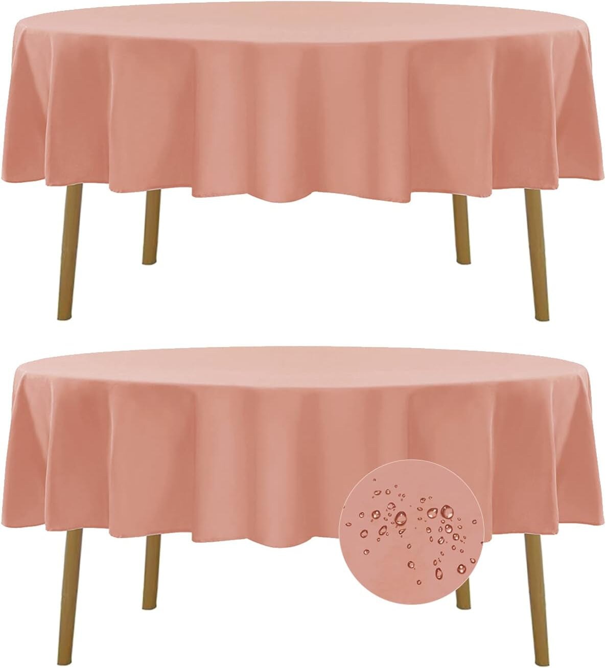 2 Pack Waterproof round Tablecloth, 60 Inch, Stain Resistant and Wrinkle Polyester Table Cloth, Fabric Table Cover for Kitchen Dining, Wedding, Party, Holiday Dinner-Dusty Pink