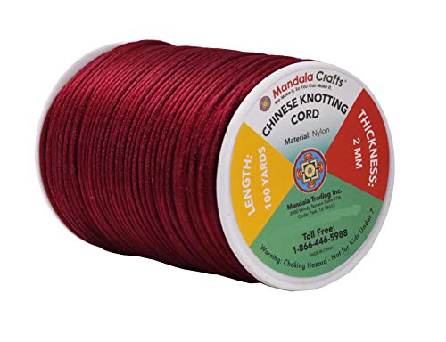 100 Yards 2mm Mandala Crafts Satin Rattail Cord String from Nylon for Chinese Knot, Macramé, Trim, Jewelry Making Maroon