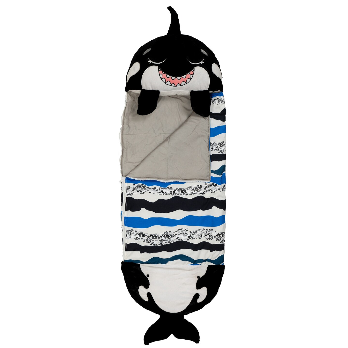 Happy Nappers: Pillow &#x26; Sleepy Sack: Large - Ozzy The Black Shark - 66 x 30&#x22;, 2-In-1: Plush Animal Opens To Sleeping Bag, Soft Play Character, Kids 7+