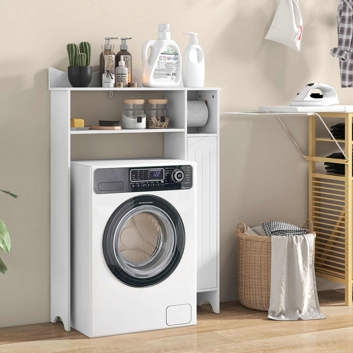 Costway Over the Toilet Storage Cabinet w/Toilet Paper Holder Adjustable Shelves White