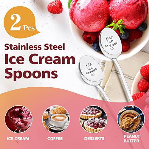 Anniversary Wedding Gifts for Him Her, His and Hers Gifts Engraved Ice Cream Spoon, 2 Pcs Personalized Spoon Stainless Steel Birthday Engagement Couple Gifts