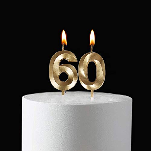 60th Birthday Candles,Gold Number 60 Cake Topper for Birthday Decorations Party Decoration