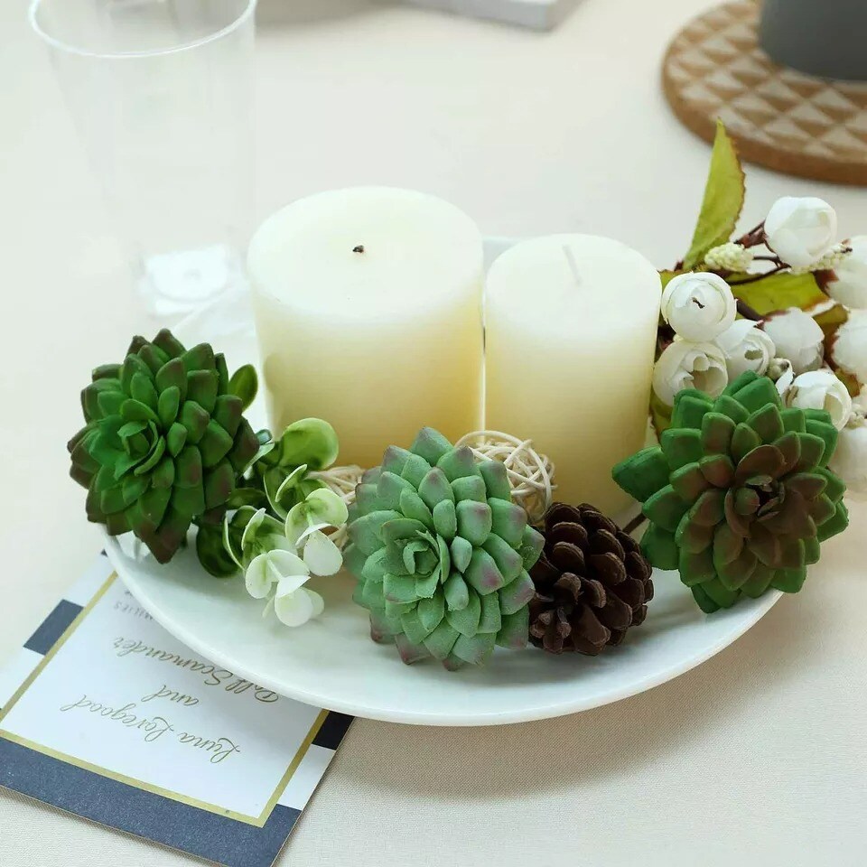 Green 3 Assorted 3" Faux Echeveria Rosettes Succulent Sprays Stems Wedding