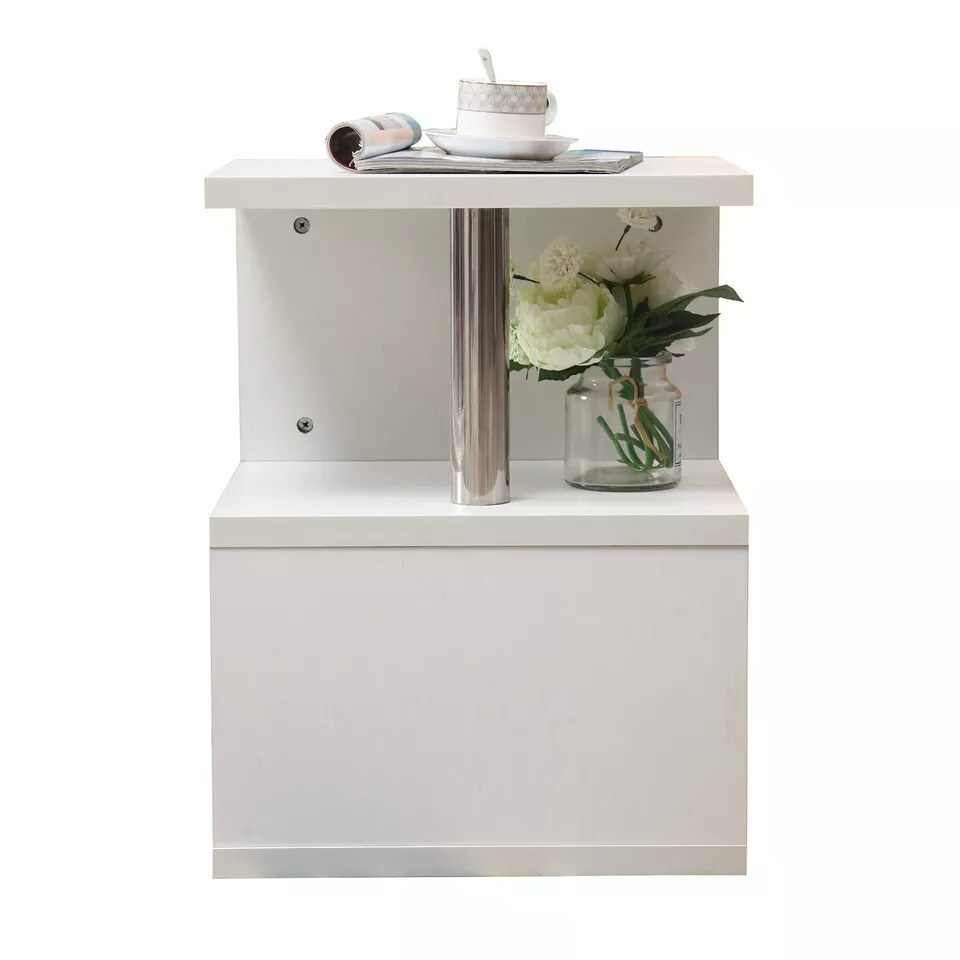 Modern LED Light S-shaped High Gloss Coffee Table 3-Tier Sofa Side End Table