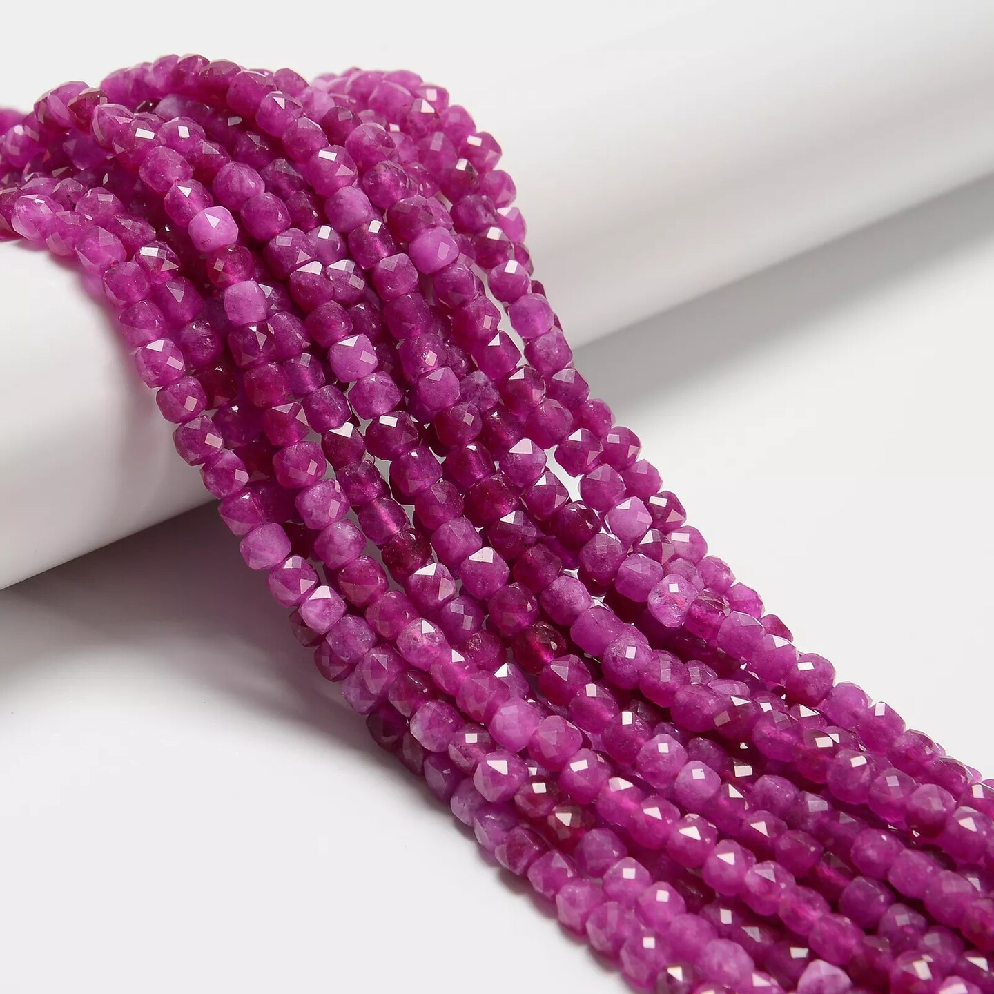Pink Tourmaline Color Dyed Jade Faceted Cube Beads Size 5-6mm 15.5&#x27;&#x27; Strand