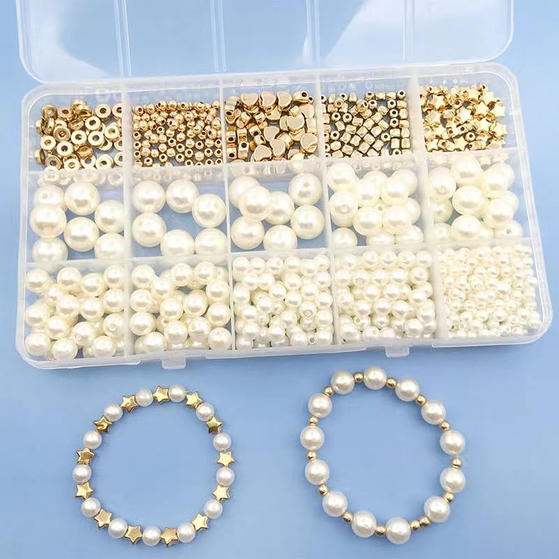 750 Pieces Beads for Bracelets Making Kit DIY Pearl Beads for Jewelry Making Kit for Adults Charms for Bracelets String Crystal Beads for Bracelets Making Kit for Girls Jewelry Making Supplies