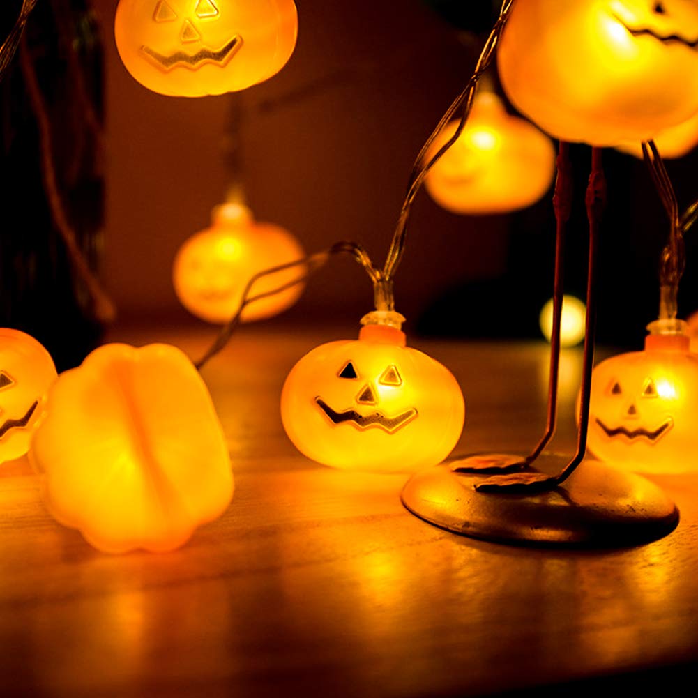 Halloween String Lights, LED Pumpkin Lights - 3D Waterproof Orange Jack-O-Lantern 20 LED Battery Operated String Lights, 8 Modes Holiday Lights for Indoor Outdoor Decor Party Decorations