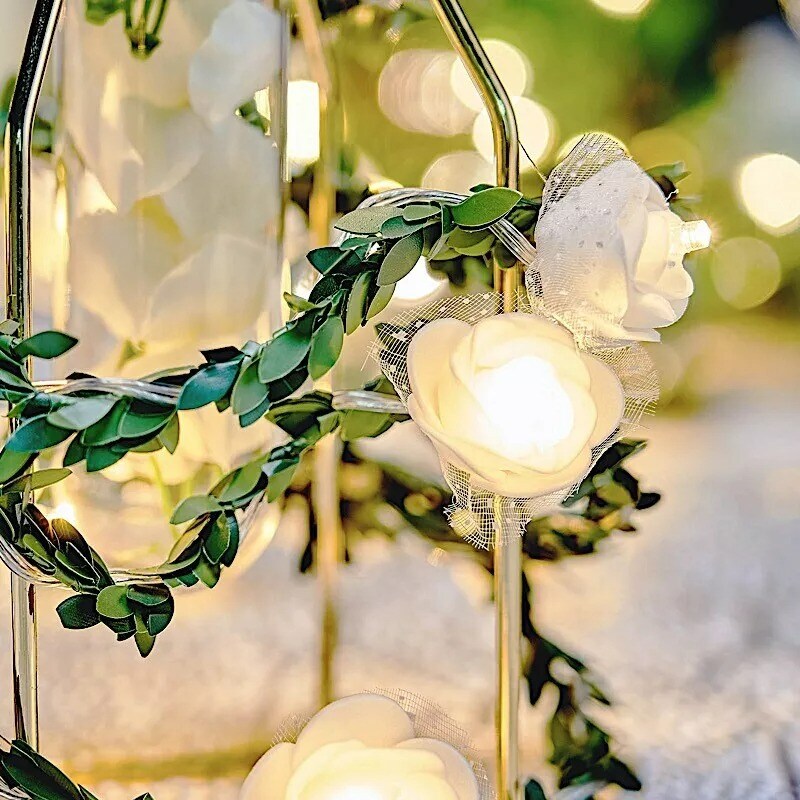 9 feet White Roses Greenery Lace LED GARLAND Battery Operated Fairy Lights Party